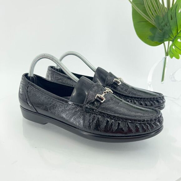 SAS Women's Metro Loafer Size 11 Narrow Bit Strap Flat Slip On Shoe Black Patent - Picture 1 of 15